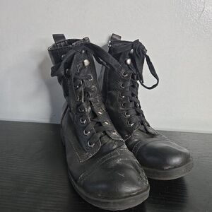 Vintage Bull Boxer Combat Boots Black 8 Military Troopa Relaxed Mid Calf Zipper